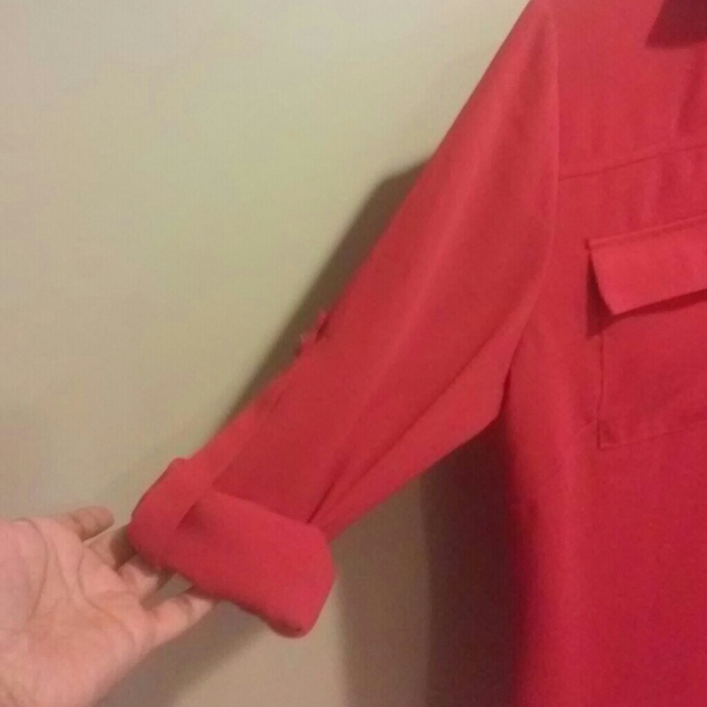 Red button down blouse - Picture 3 of 5